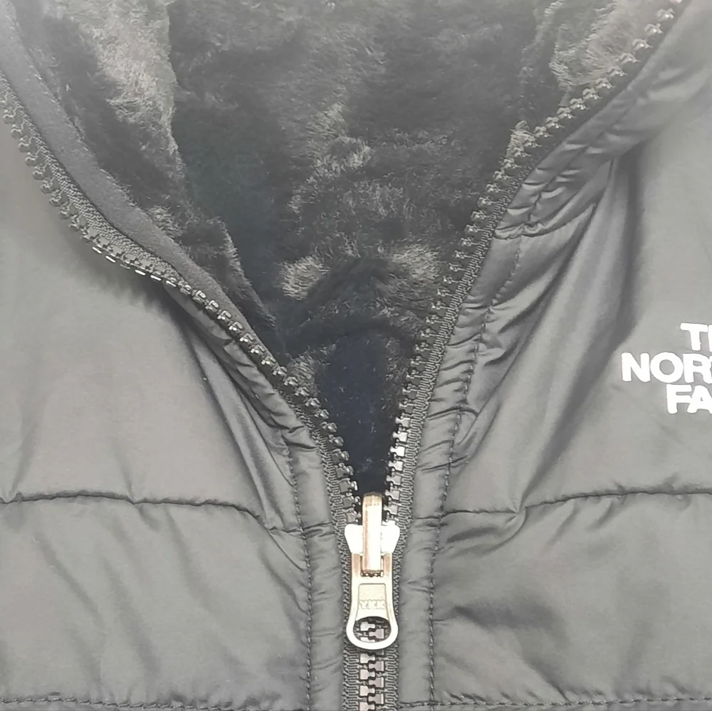 NORTH FACE Black Puffer Jacket Reversible High Pile Fleece Girls 14 16 Women S - Picture 6 of 12